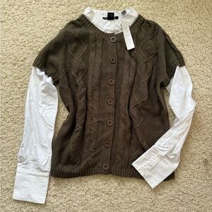 New August Silk knit shirt blouse sweater Cardigan button layered faux medium